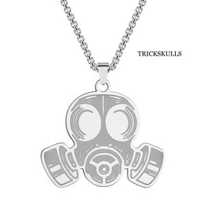 Silver Stainless Gas Mask Respirator Pendant Necklace w 24 in Box Chain New!